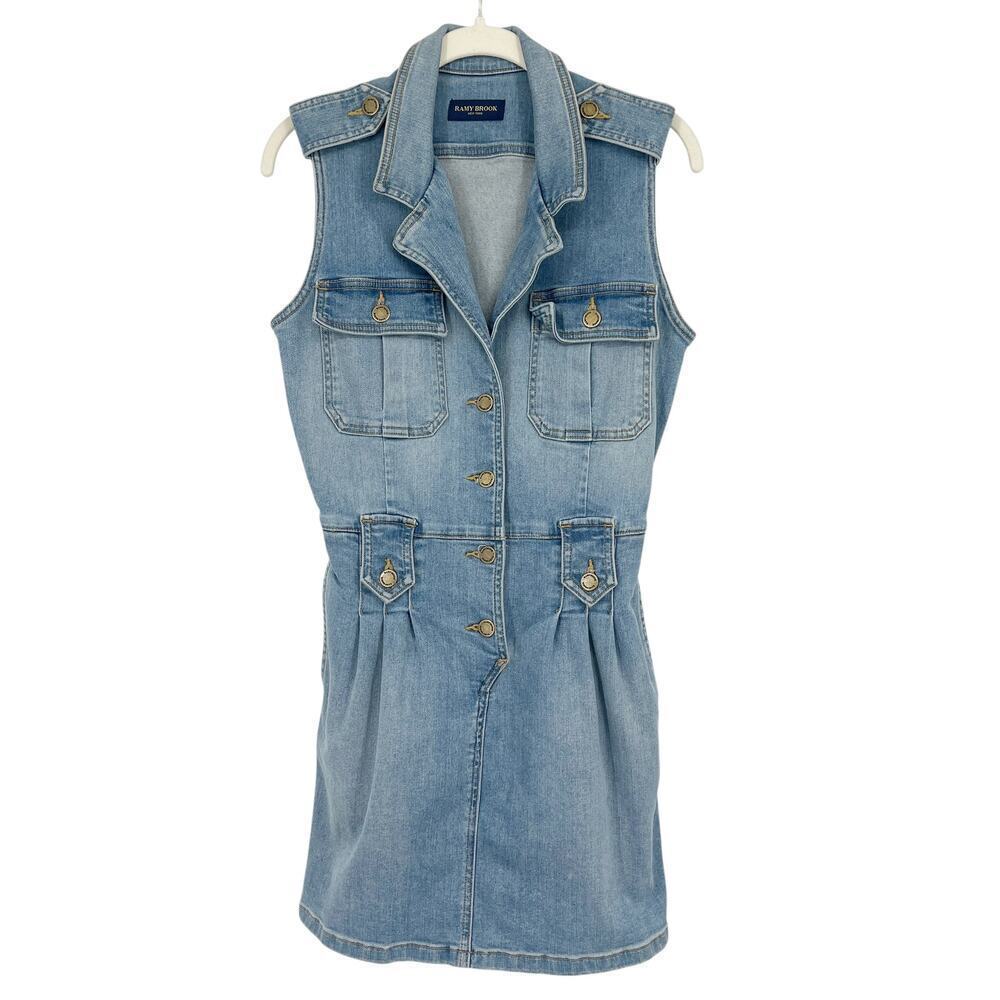 Ramy Brook Hedi Denim Mini Dress Button-Front Light Wash Y2K 90s Brittney - Picture 6 of 14